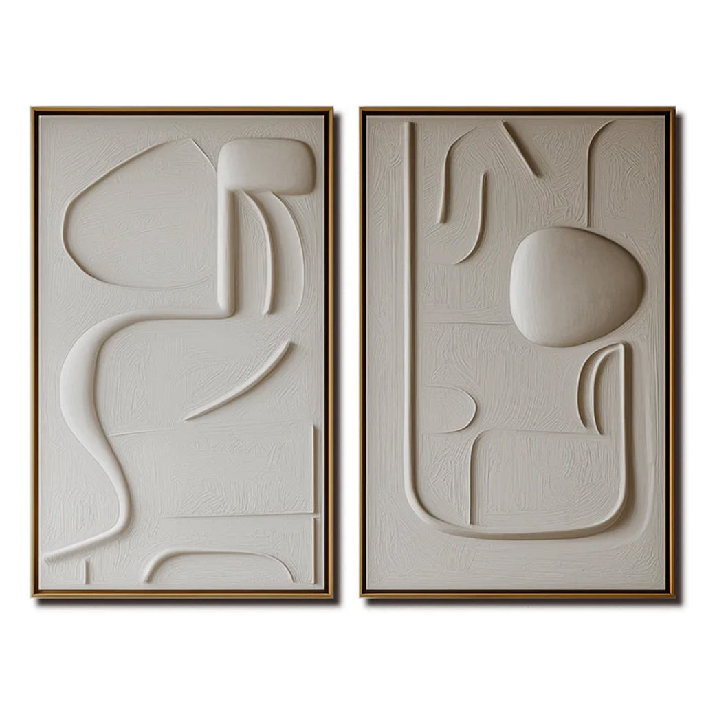 Dual Symphony-Beige Textured Minimalist Abstract Painting for Modern Interiors