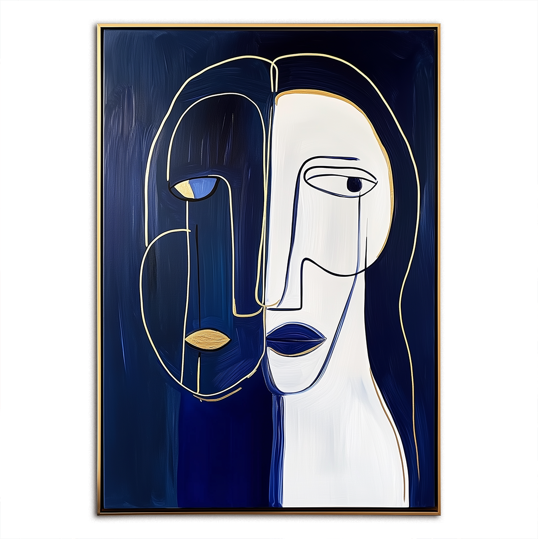 Duality Within-Abstract Line - Art Portrait with Gold Accents: Modern Minimalist Wall Decor for Contemporary Spaces