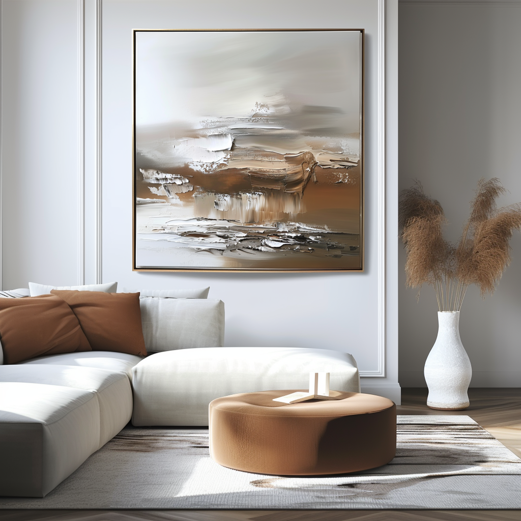 Earthbound Serenity - Handcrafted Textured Abstract Oil Painting for Modern Home Decor