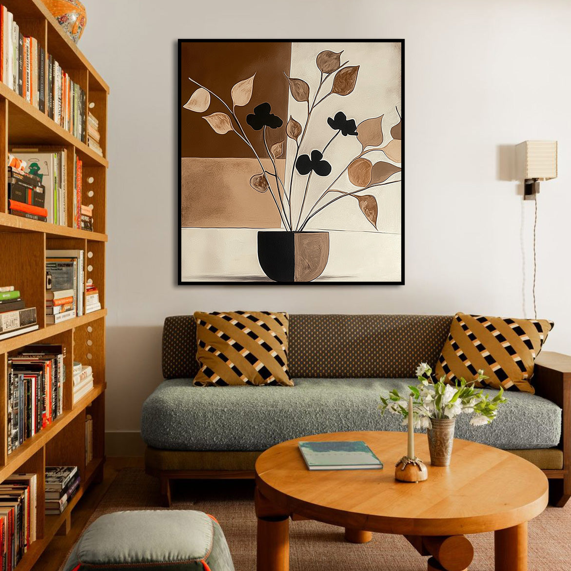 Earthtone Stillness - Abstract Brown Botanical Painting Minimalist Textured Wall Art