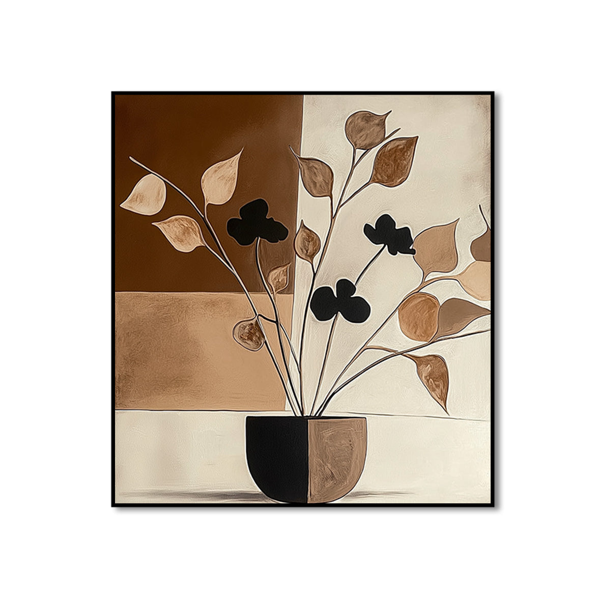 Earthtone Stillness - Abstract Brown Botanical Painting Minimalist Textured Wall Art
