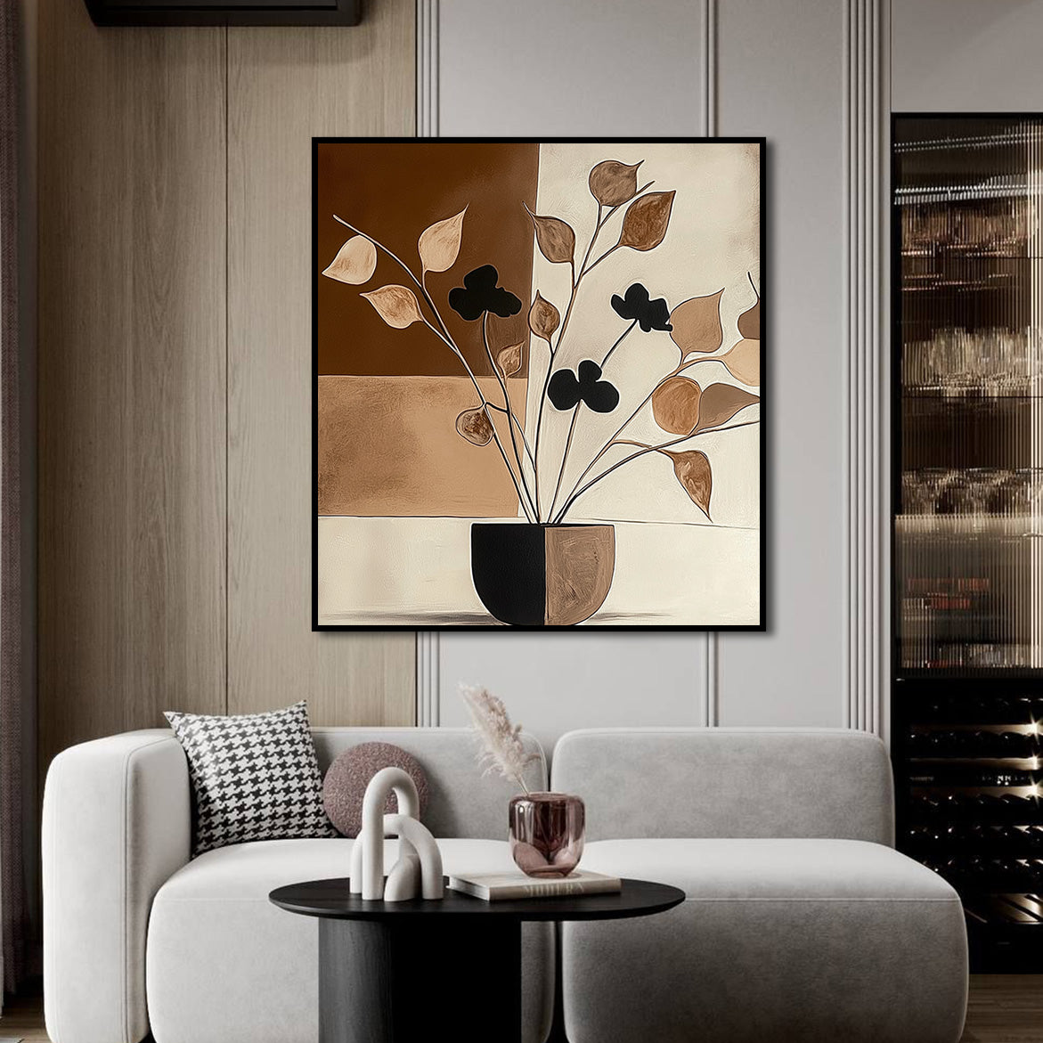 Earthtone Stillness - Abstract Brown Botanical Painting Minimalist Textured Wall Art