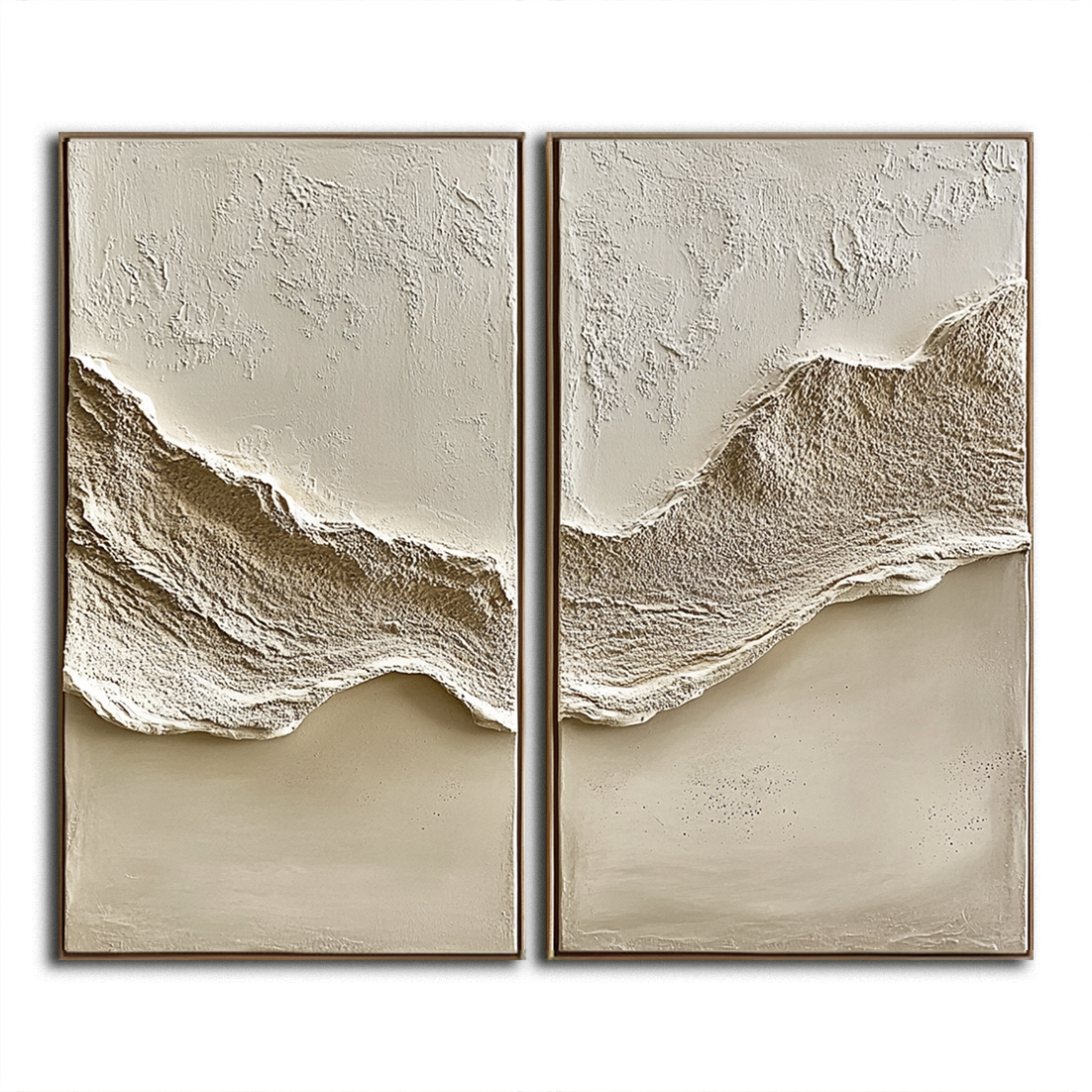 Echoes of Earth-2-Piece Textured Relief Wall Art Set - Neutral Tones Abstract Mountain Design, Framed Modern Minimalist Decor for Living Room & Bedroom