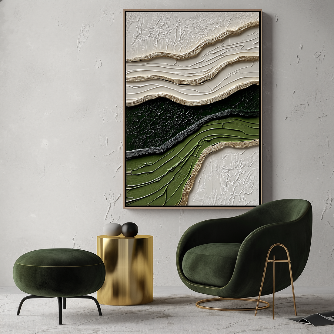 Echoes of Earth-3D Textured Wave Impasto Wall Art, Beige Black Olive Green Minimalist Modern Home Decor
