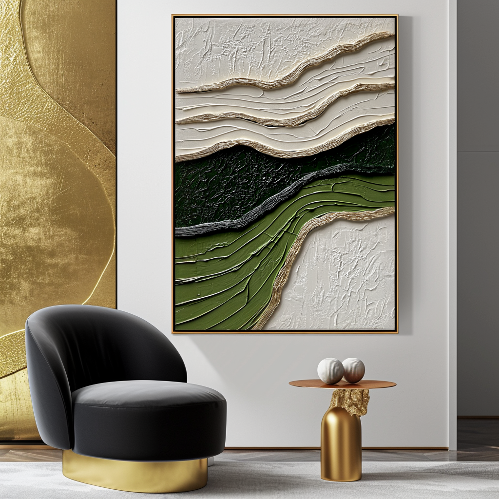 Echoes of Earth-3D Textured Wave Impasto Wall Art, Beige Black Olive Green Minimalist Modern Home Decor