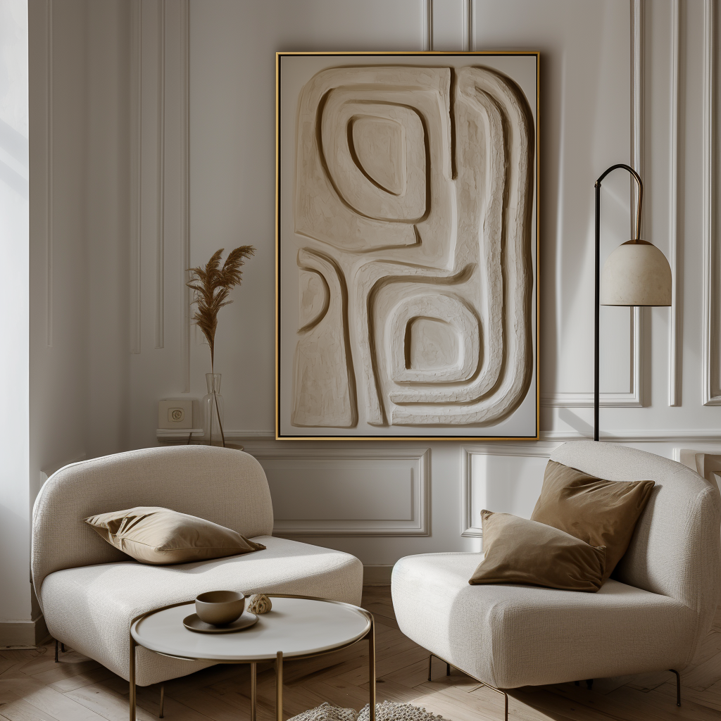 Echoing Paths-Modern Wabi-Sabi Wall Art - Handmade 3D Textured Abstract Geometric Decor Painting