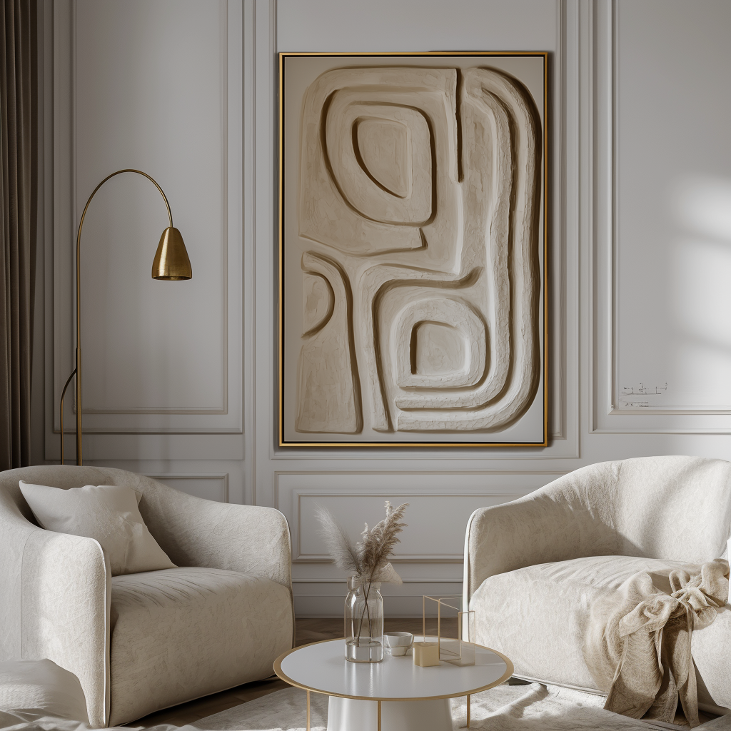 Echoing Paths-Modern Wabi-Sabi Wall Art - Handmade 3D Textured Abstract Geometric Decor Painting