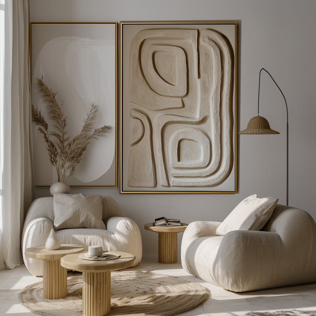 Echoing Paths-Modern Wabi-Sabi Wall Art - Handmade 3D Textured Abstract Geometric Decor Painting