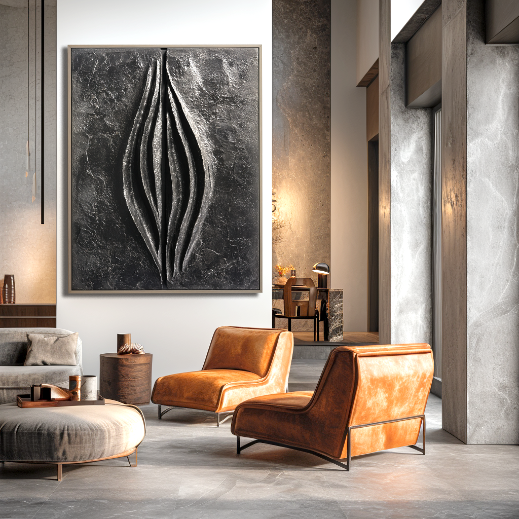 Eclipse Form – Large Textured Black Abstract 3D Canvas Wall Art