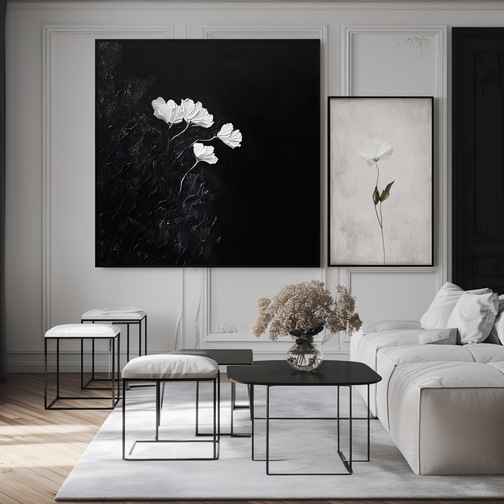 Timeless Elegance-Textured Minimalist Flower Painting for Modern Decor