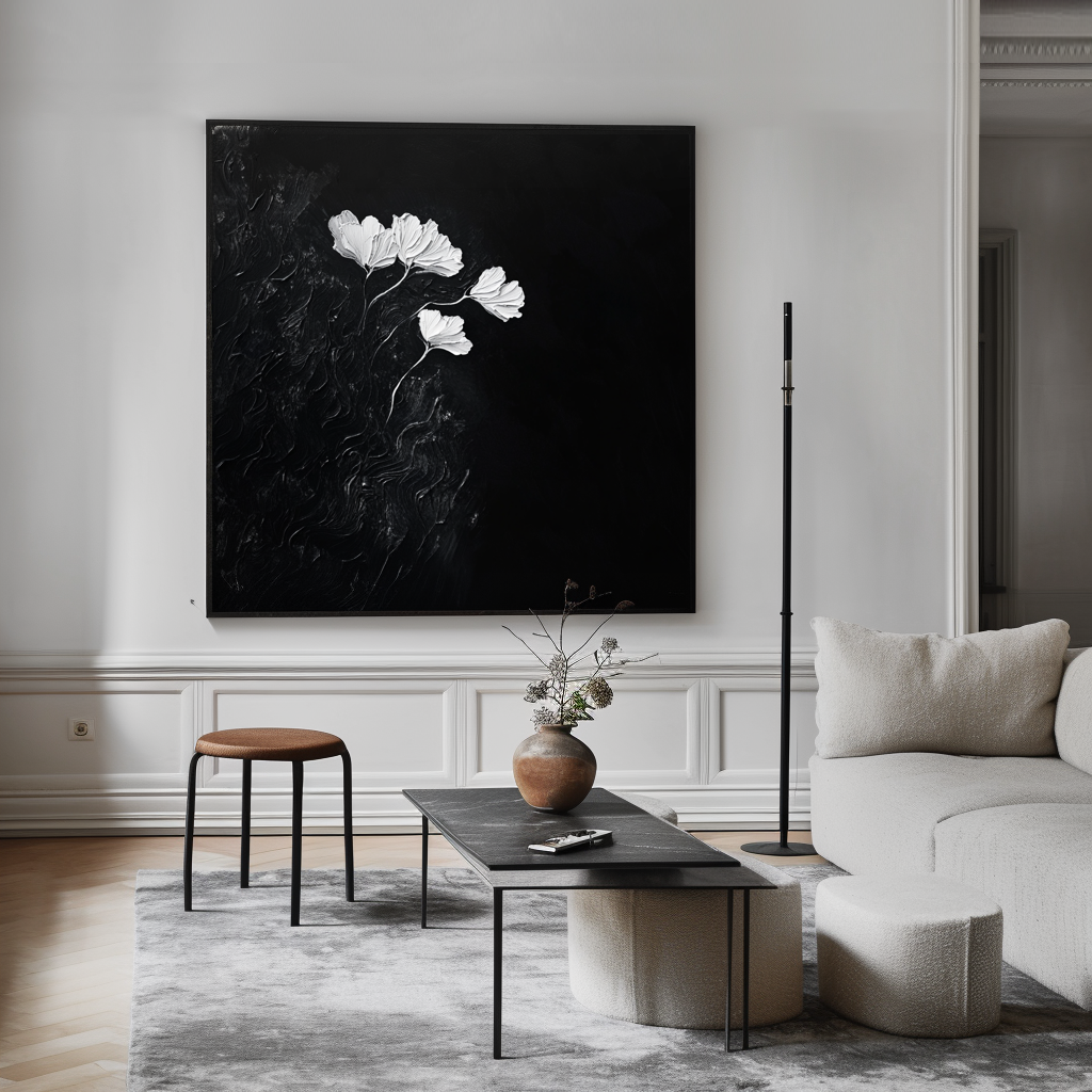 Timeless Elegance-Textured Minimalist Flower Painting for Modern Decor