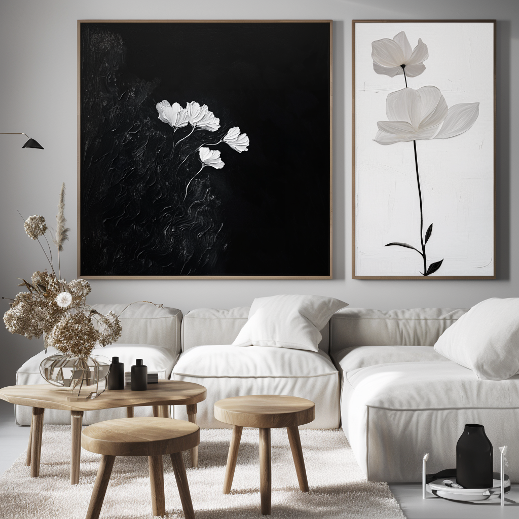 Timeless Elegance-Textured Minimalist Flower Painting for Modern Decor
