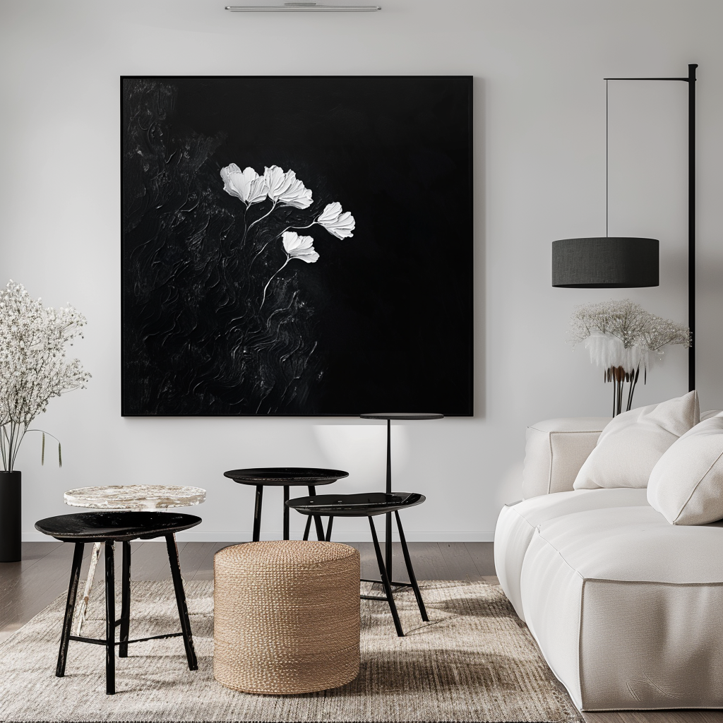 Timeless Elegance-Textured Minimalist Flower Painting for Modern Decor