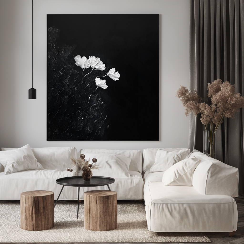 Timeless Elegance-Textured Minimalist Flower Painting for Modern Decor