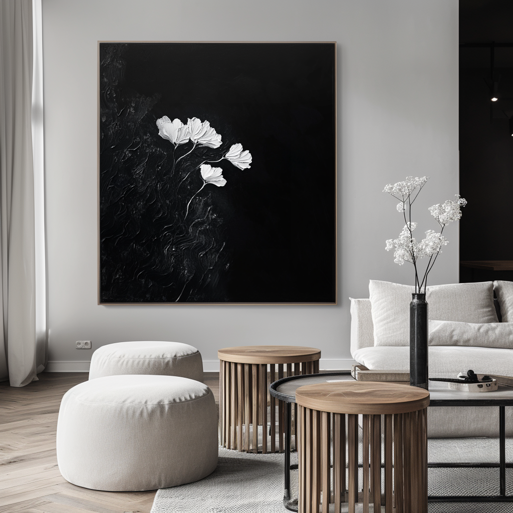 Timeless Elegance-Textured Minimalist Flower Painting for Modern Decor