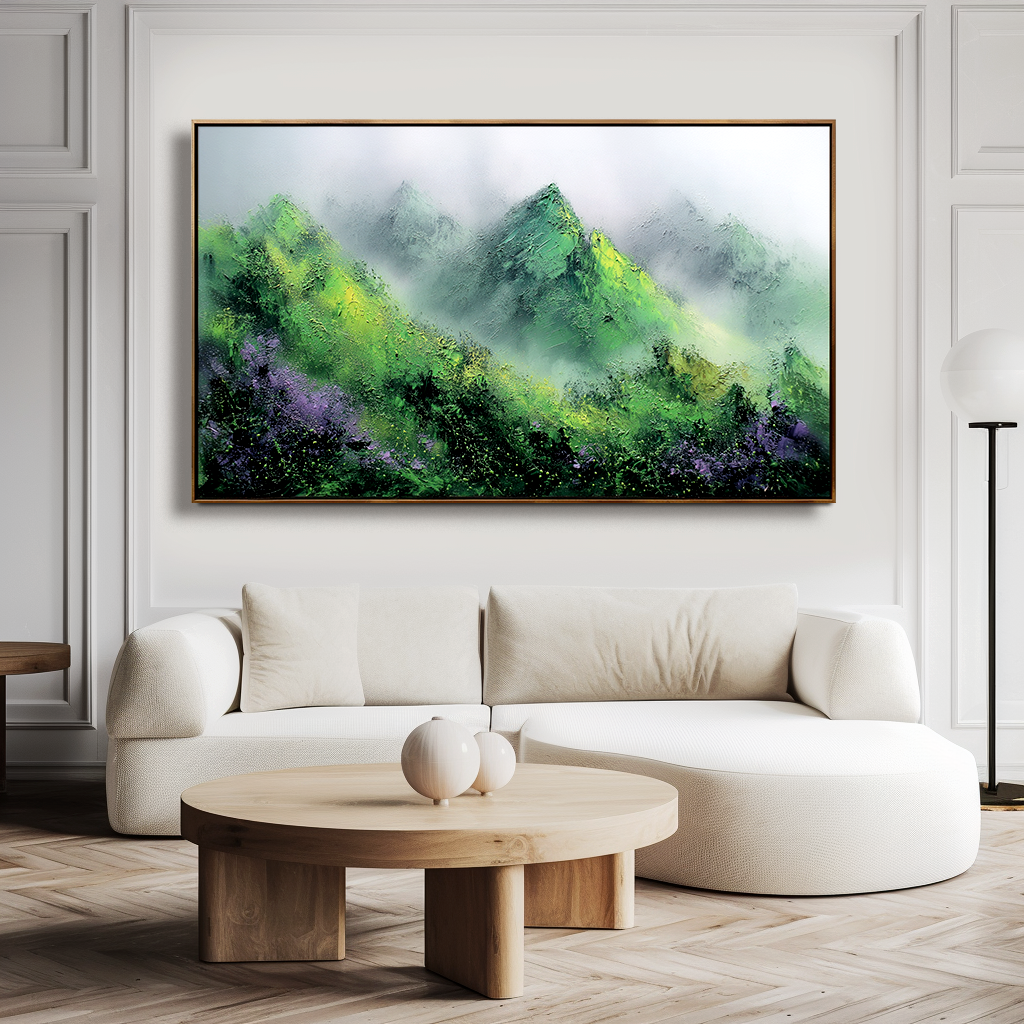 Abstract Mountain Landscape Painting, Textured Canvas Wall Art for Modern Home Decor