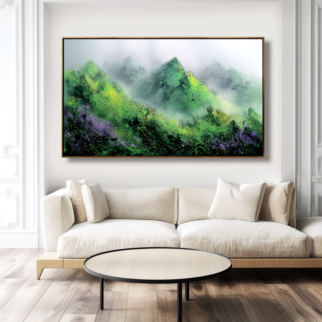 Abstract Mountain Landscape Painting, Textured Canvas Wall Art for Modern Home Decor