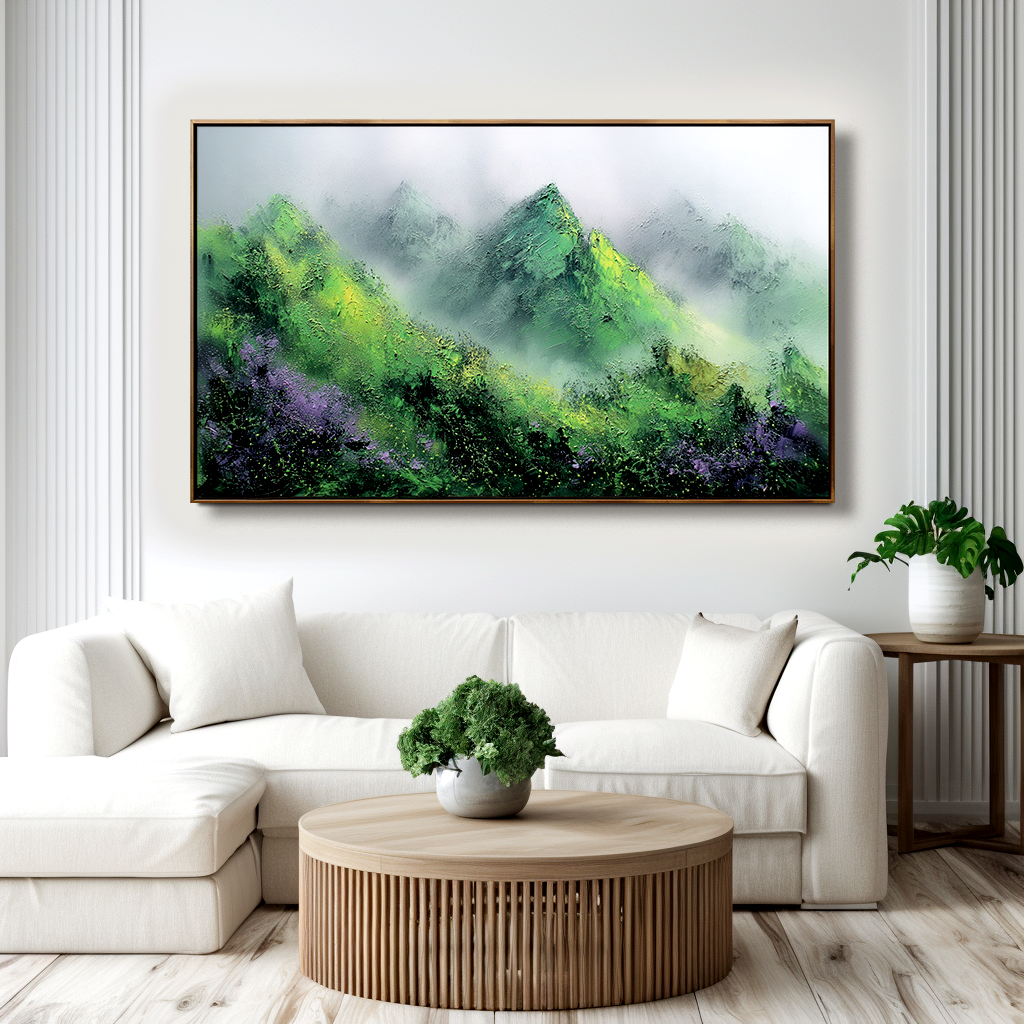 Abstract Mountain Landscape Painting, Textured Canvas Wall Art for Modern Home Decor