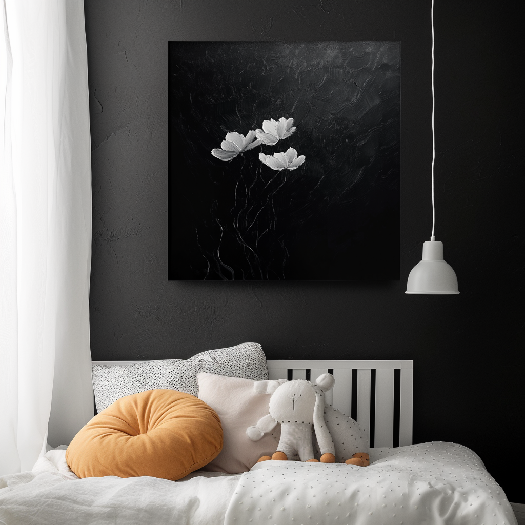 Eternal Blooms-Black and White Floral Oil Painting for Minimalist Decor