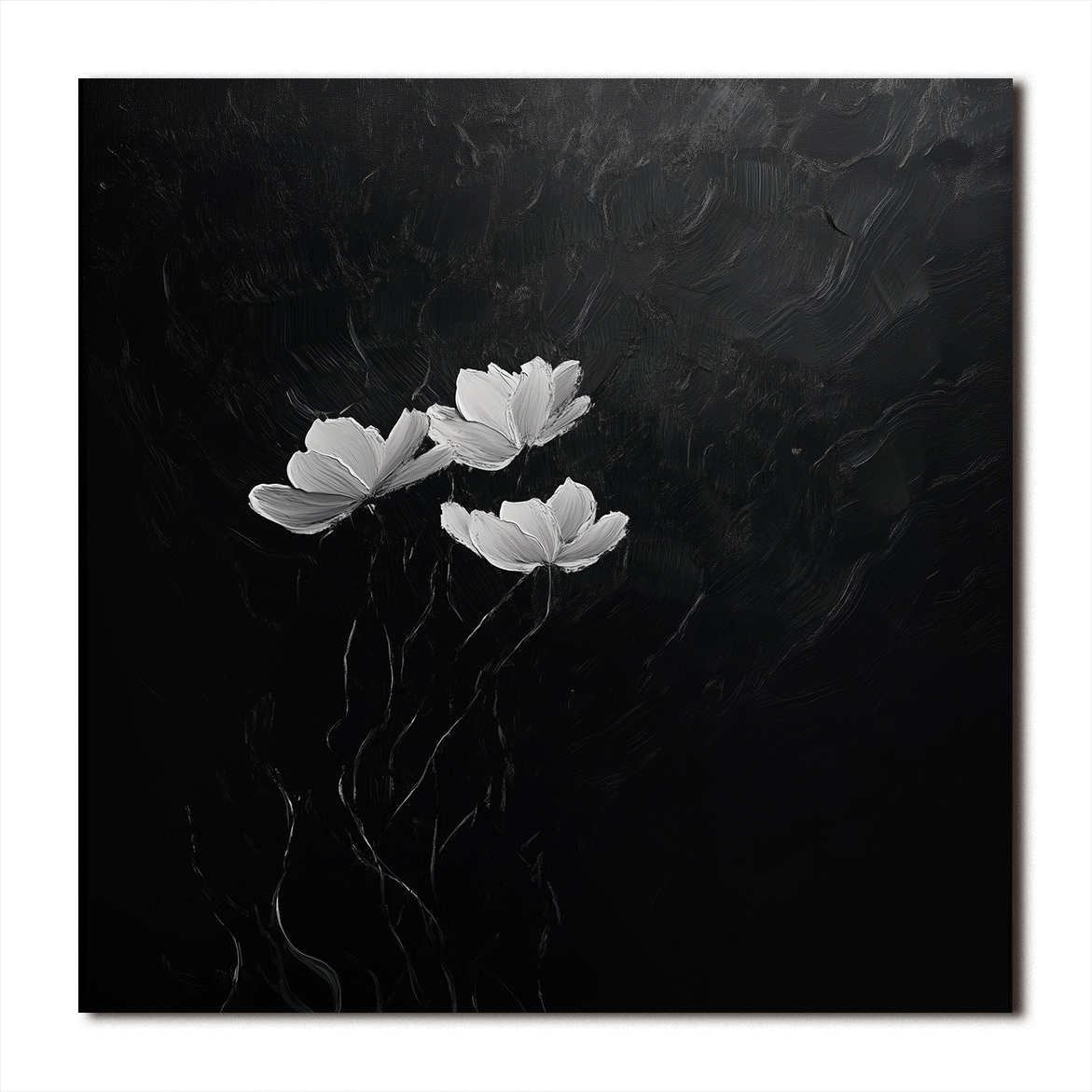 Eternal Blooms-Black and White Floral Oil Painting for Minimalist Decor