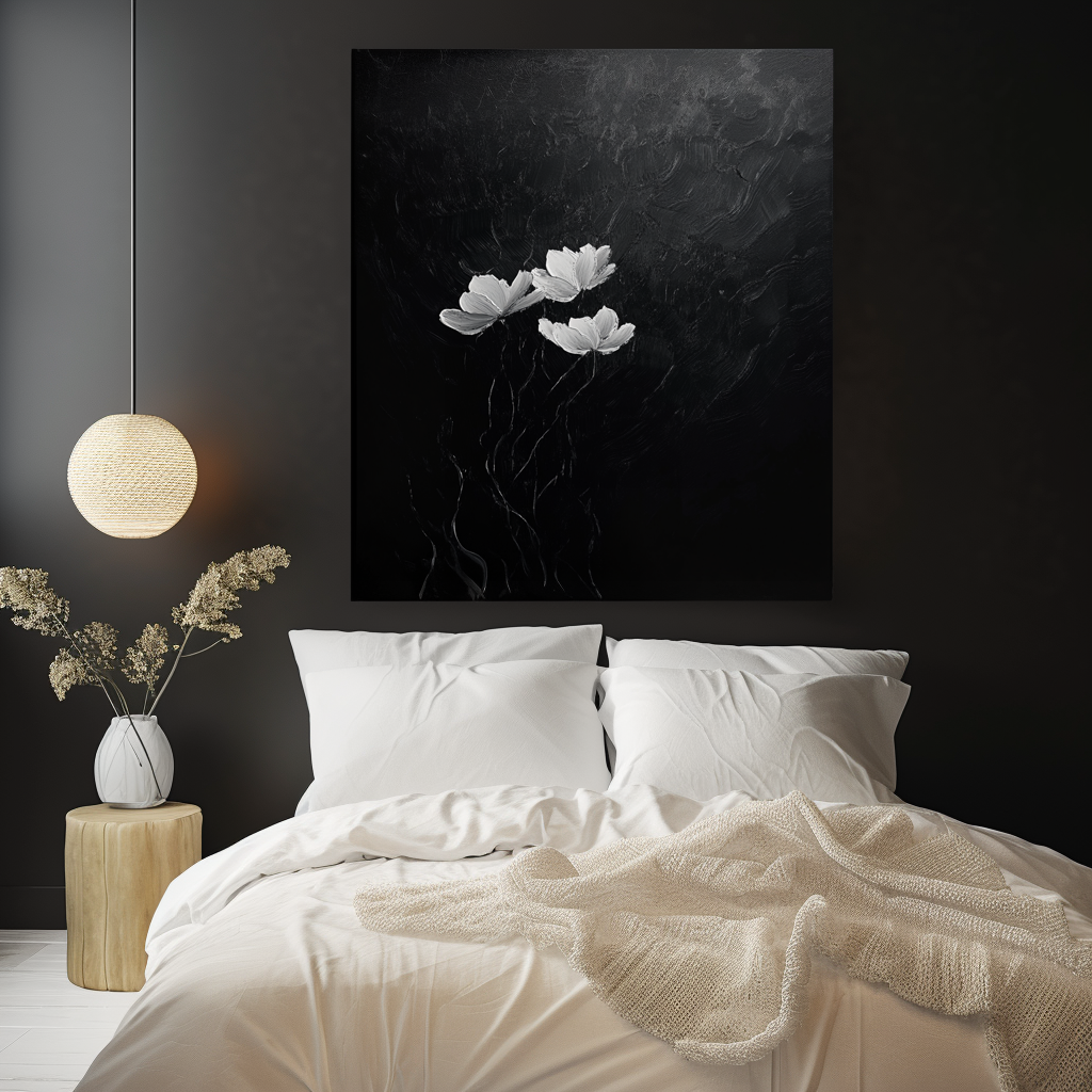 Eternal Blooms-Black and White Floral Oil Painting for Minimalist Decor