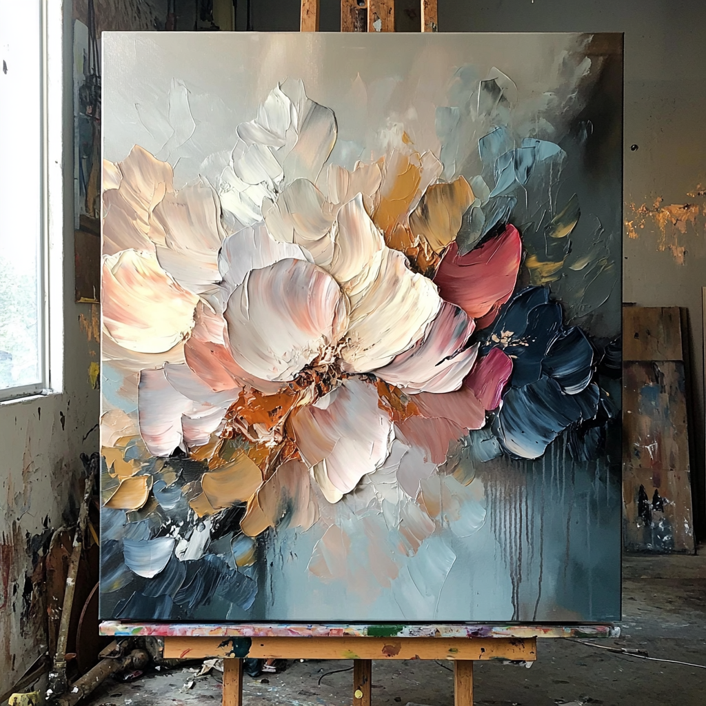 Ethereal Blossom-Hand-Painted Abstract Floral Oil Painting for Modern Decor