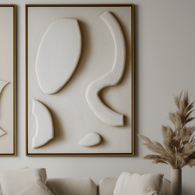 Organic Flow-Modern Minimalist 3D Textured Wall Art - Framed Canvas with Organic Shapes in Beige Tone