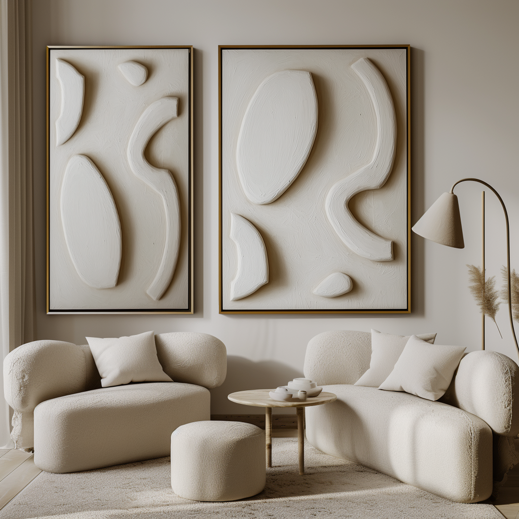 Organic Flow-Modern Minimalist 3D Textured Wall Art - Framed Canvas with Organic Shapes in Beige Tone