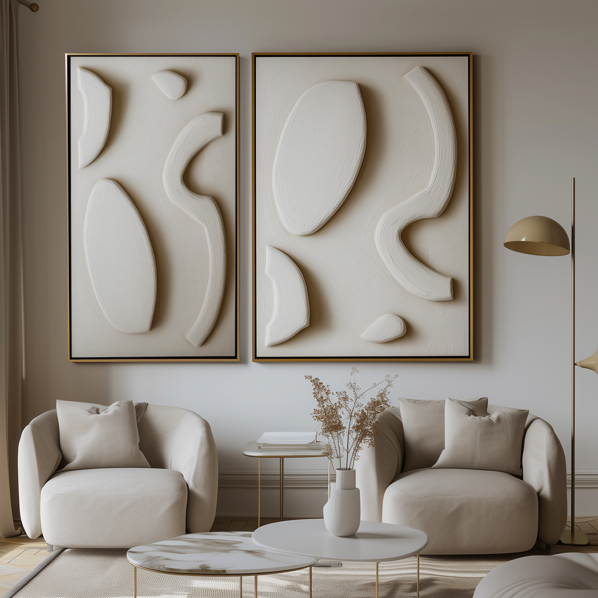 Organic Flow-Modern Minimalist 3D Textured Wall Art - Framed Canvas with Organic Shapes in Beige Tone