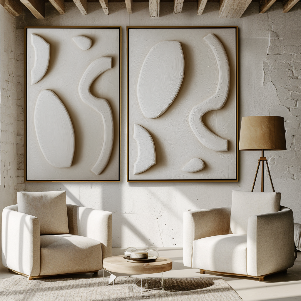 Organic Flow-Modern Minimalist 3D Textured Wall Art - Framed Canvas with Organic Shapes in Beige Tone