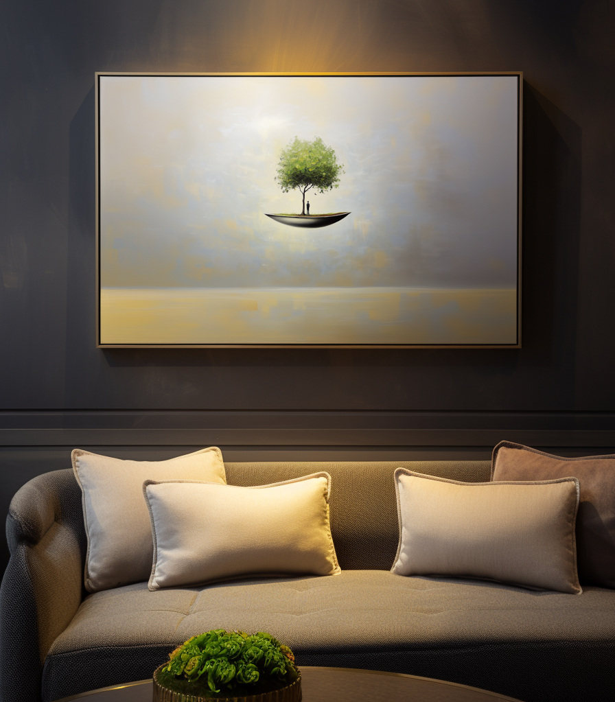 Ethereal Haven – Surreal Floating Tree Painting Horizontal Conceptual Canvas Art