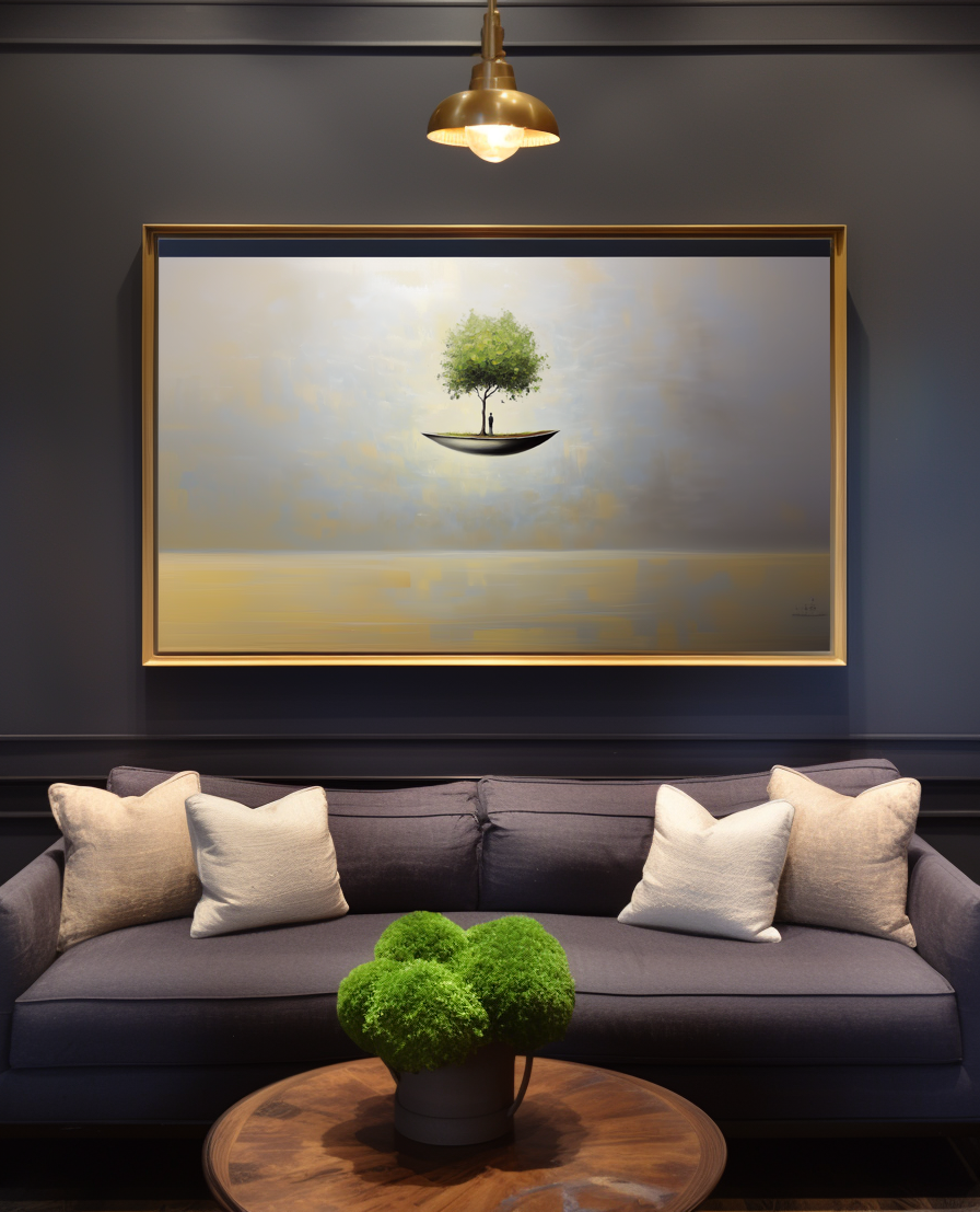 Ethereal Haven – Surreal Floating Tree Painting Horizontal Conceptual Canvas Art