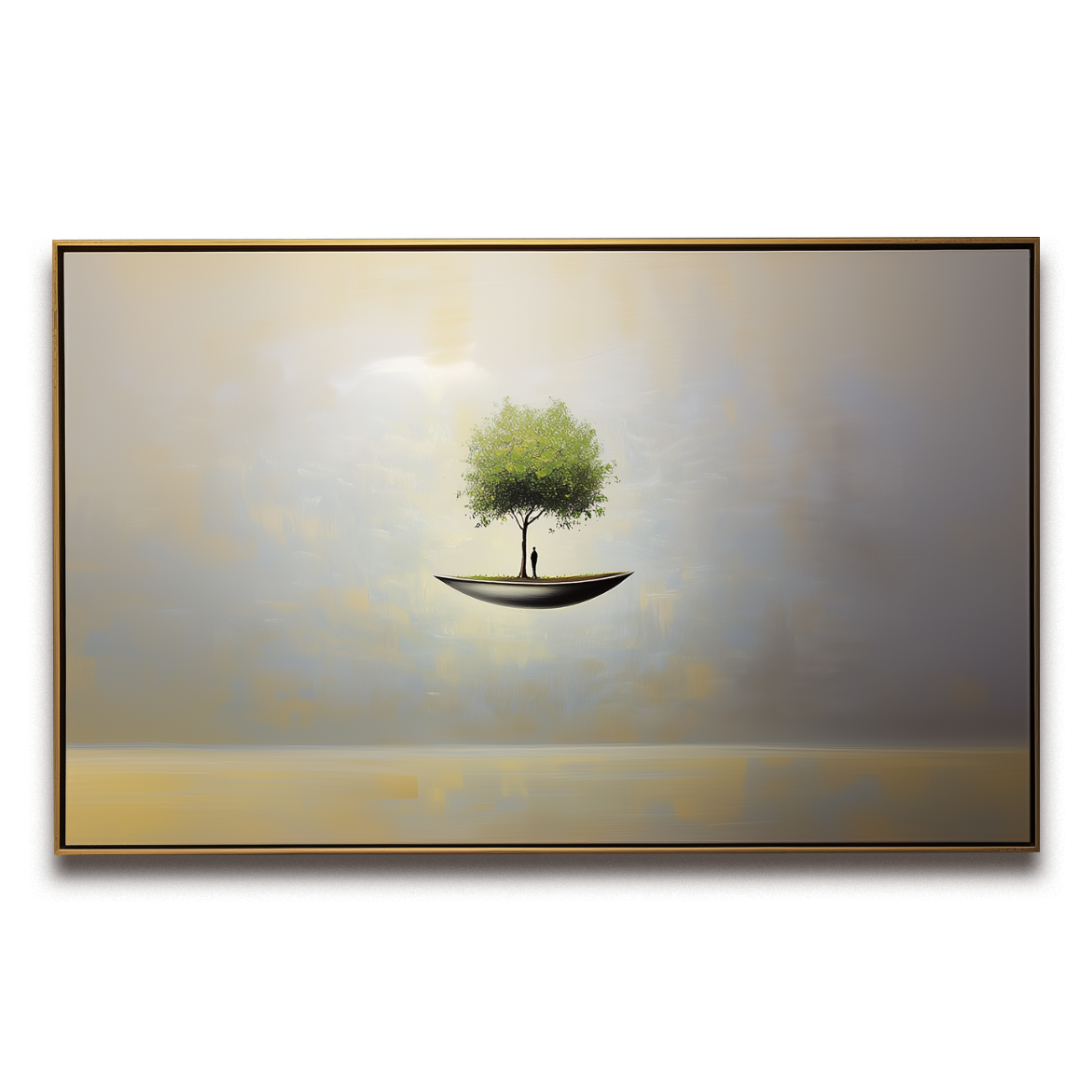 Ethereal Haven – Surreal Floating Tree Painting Horizontal Conceptual Canvas Art
