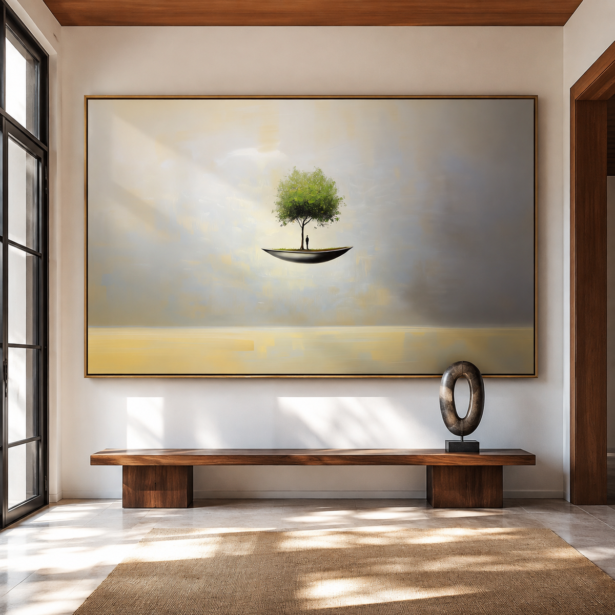 Ethereal Haven – Surreal Floating Tree Painting Horizontal Conceptual Canvas Art