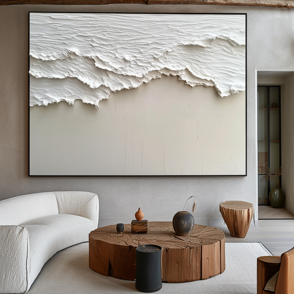 Ethereal Waves-Handcrafted Abstract Coastal Textured Painting for Wabi Sabi Interiors