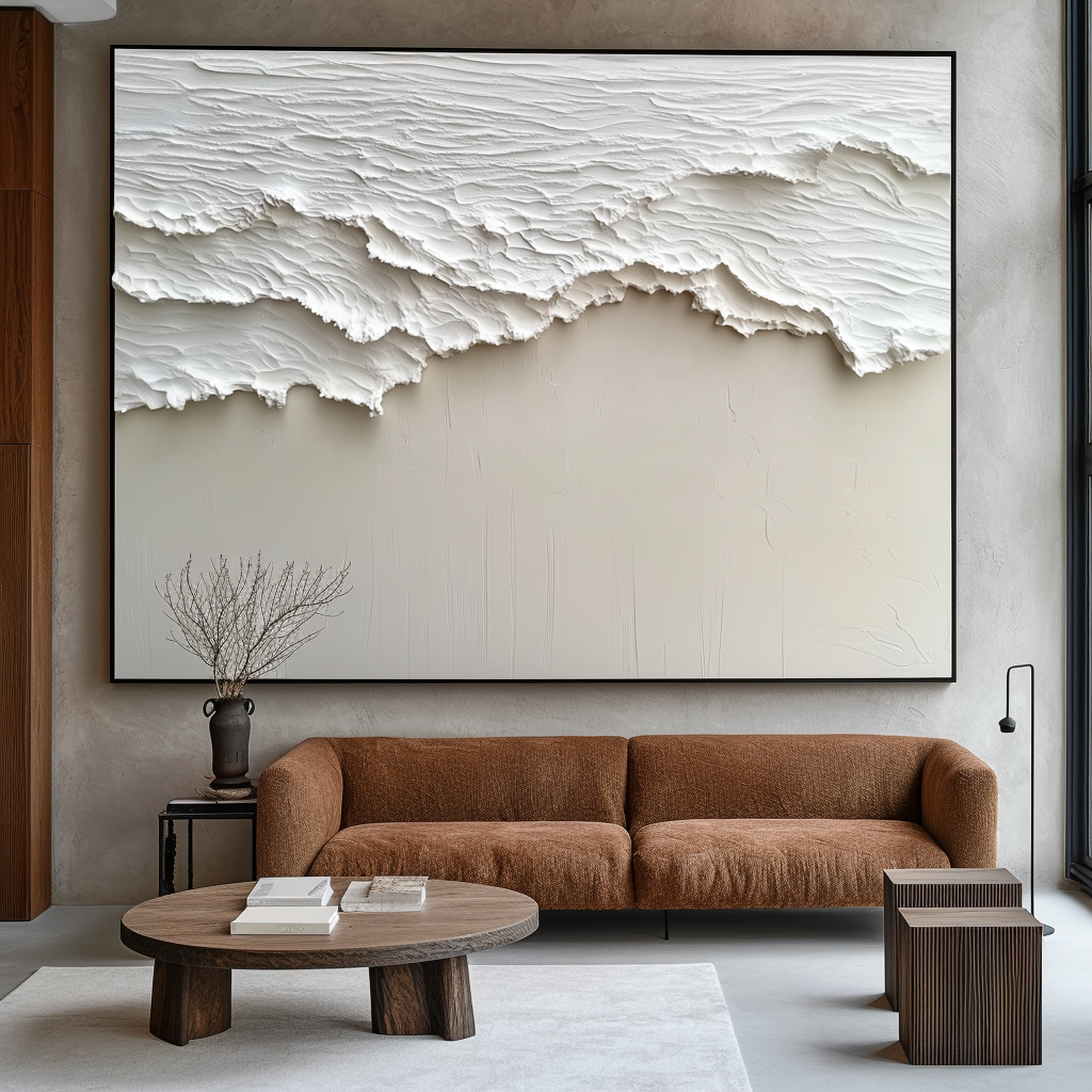 Ethereal Waves-Handcrafted Abstract Coastal Textured Painting for Wabi Sabi Interiors