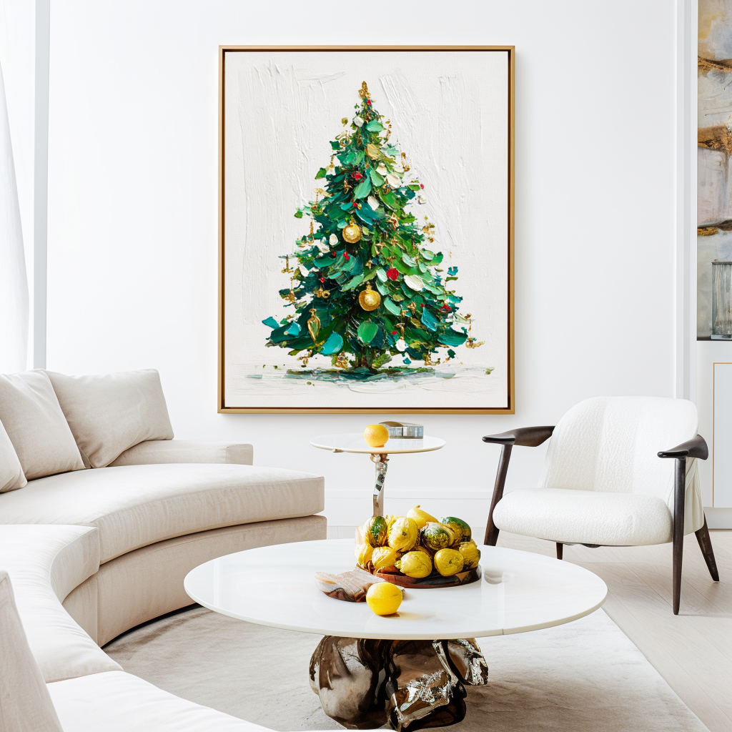 Evergreen Joy - Christmas Tree Oil Painting, Festive Textured Canvas Wall Art