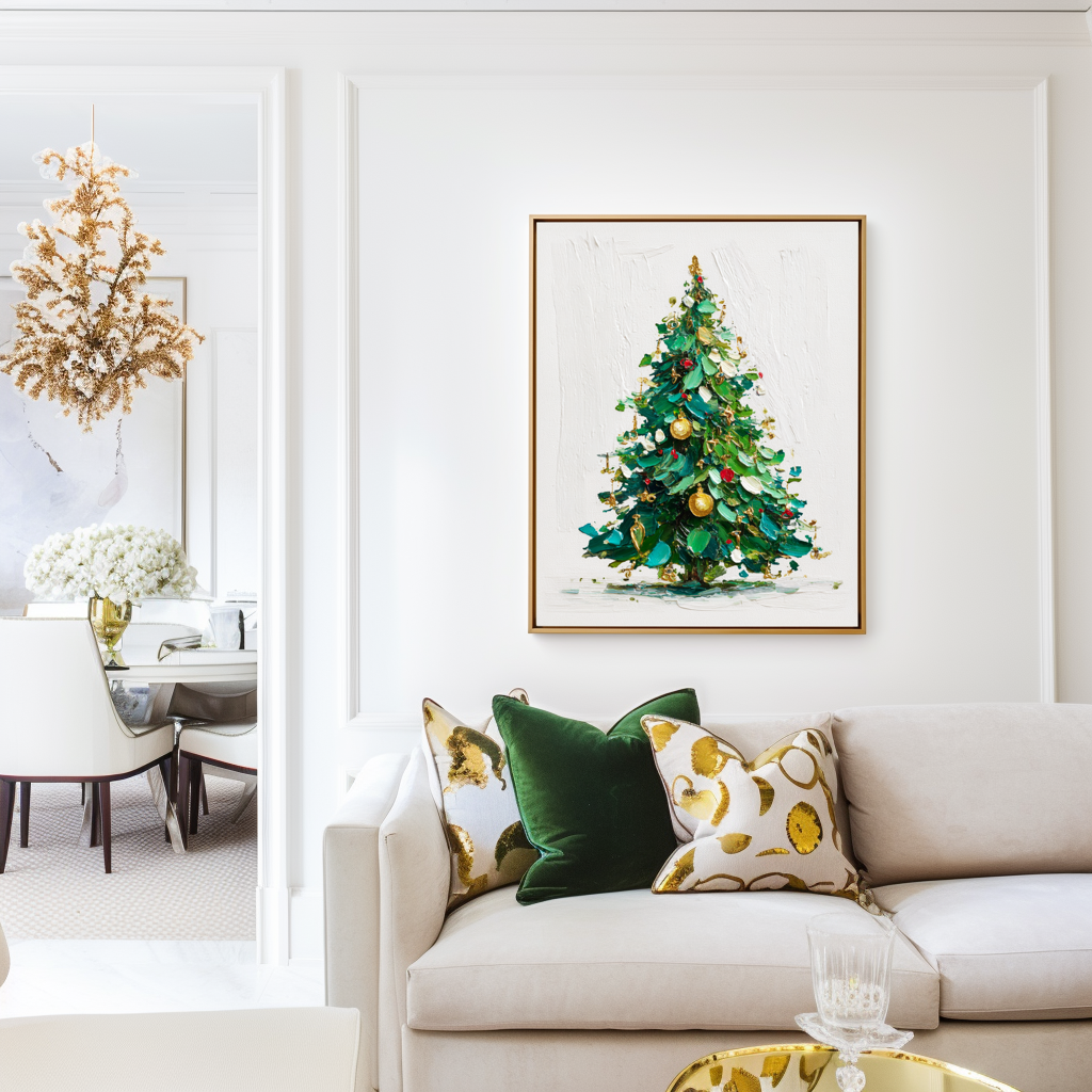 Evergreen Joy - Christmas Tree Oil Painting, Festive Textured Canvas Wall Art