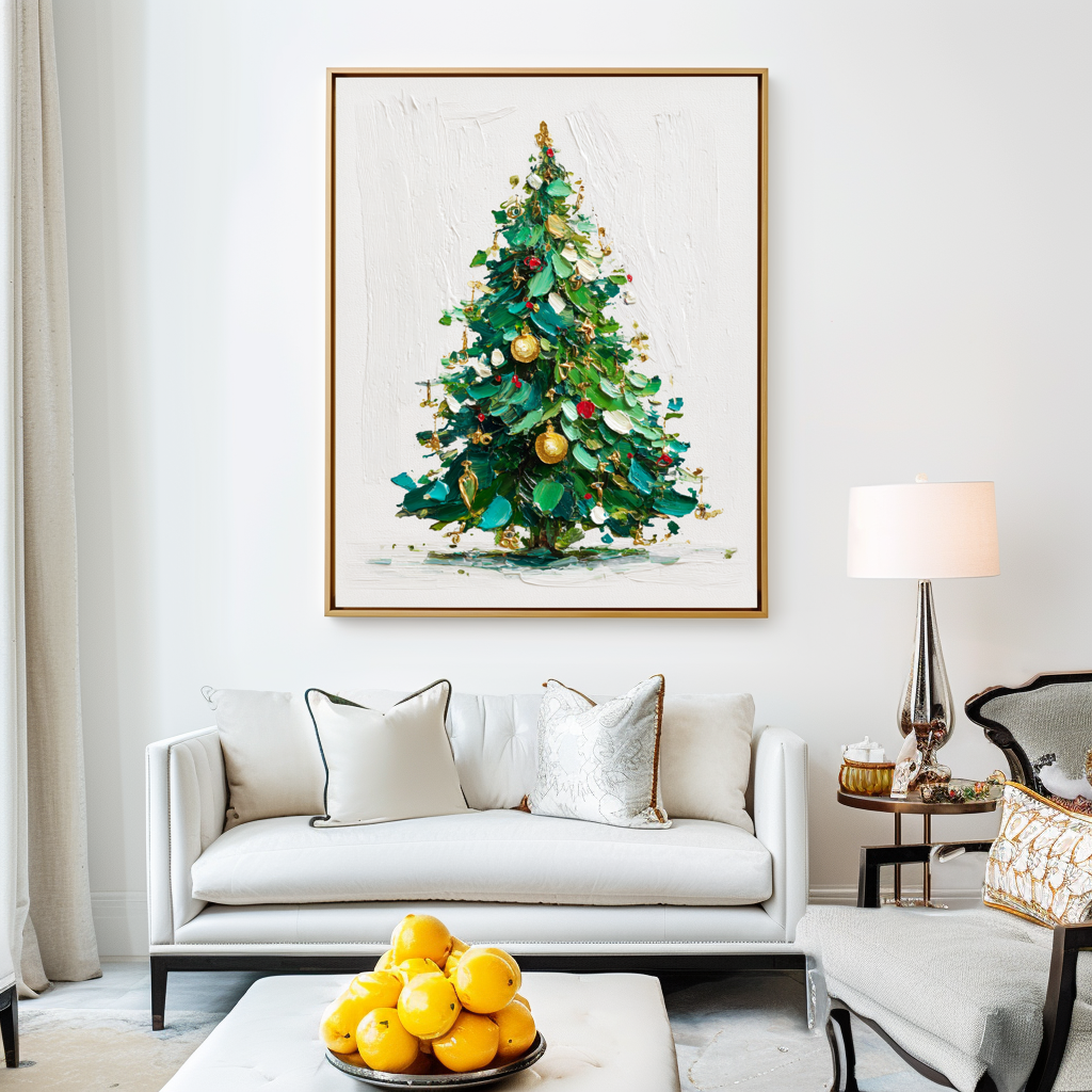Evergreen Joy - Christmas Tree Oil Painting, Festive Textured Canvas Wall Art