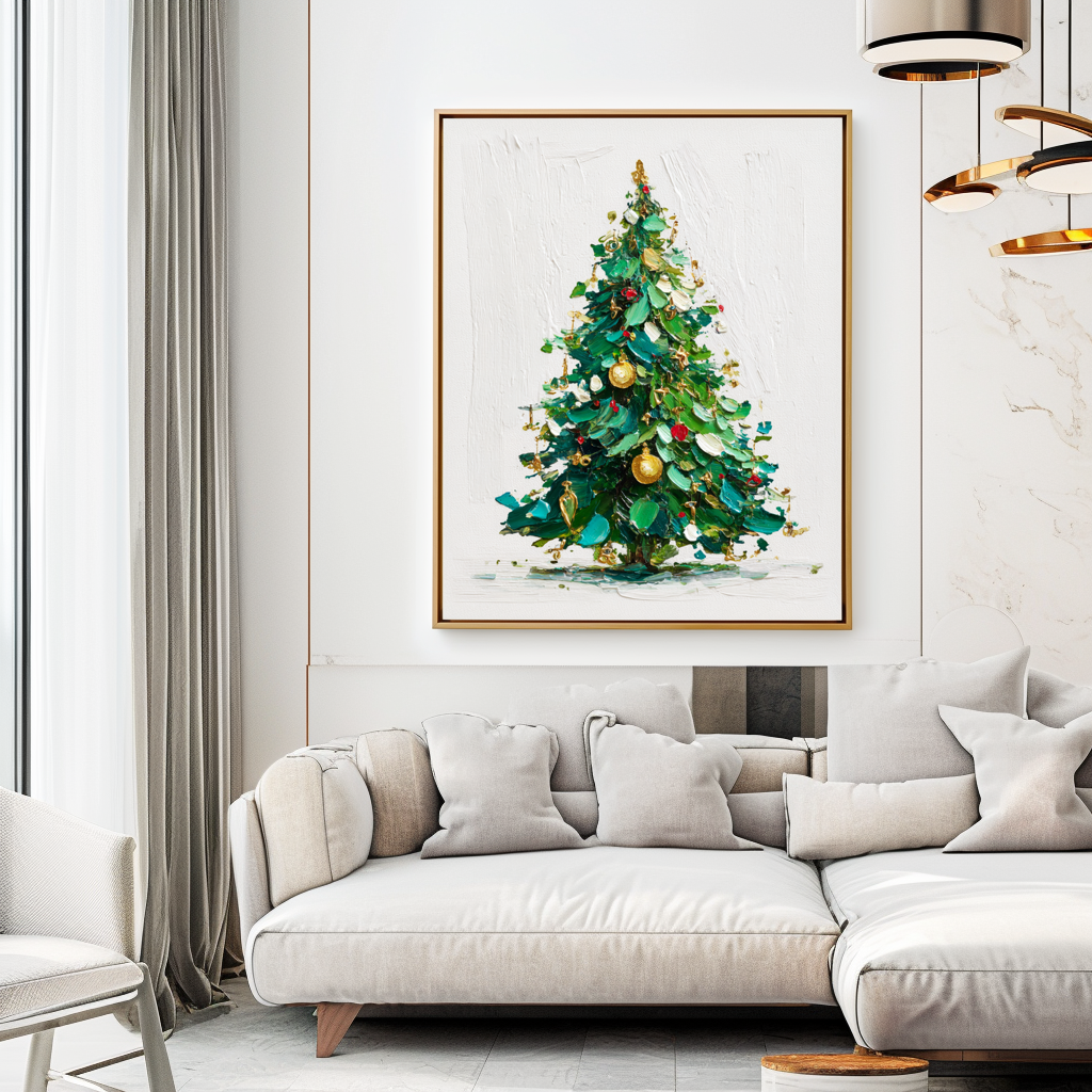 Evergreen Joy - Christmas Tree Oil Painting, Festive Textured Canvas Wall Art
