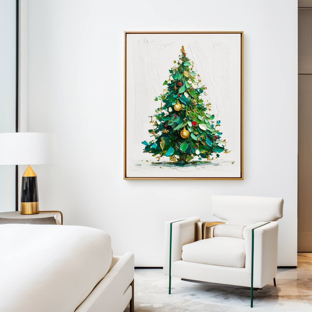 Evergreen Joy - Christmas Tree Oil Painting, Festive Textured Canvas Wall Art