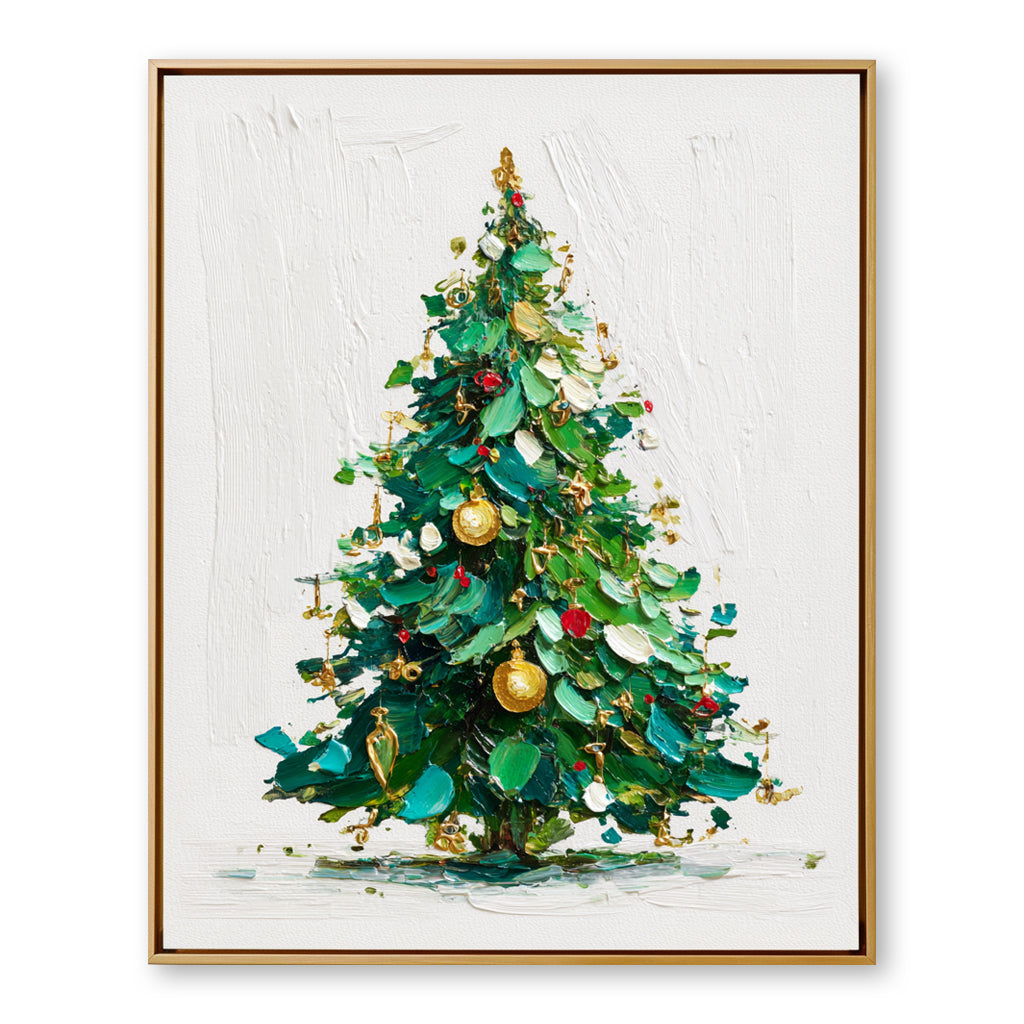 Evergreen Joy - Christmas Tree Oil Painting, Holiday Textured