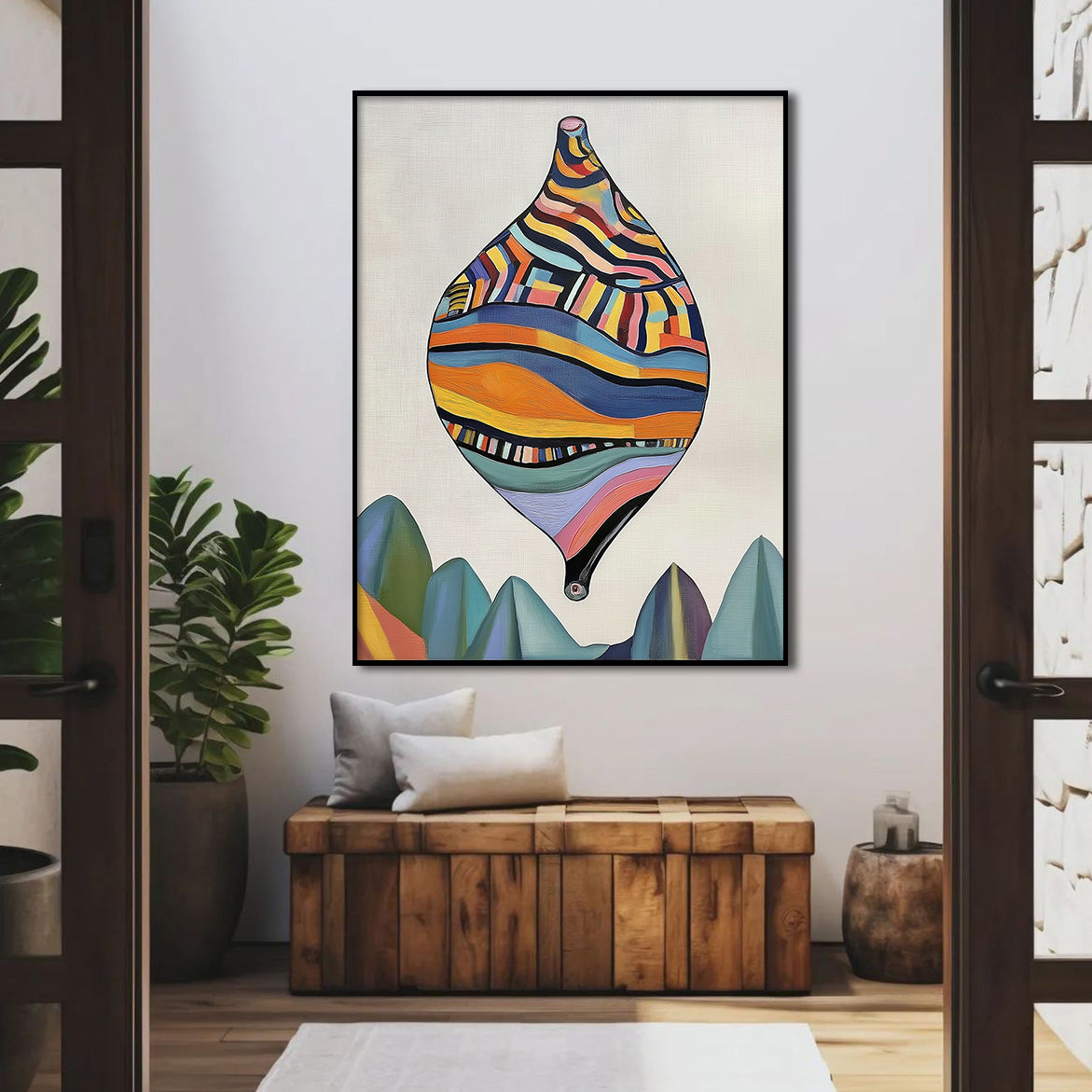 Floating Artifact - Surreal Geometric Balloon Art Whimsical Abstract Landscape Painting