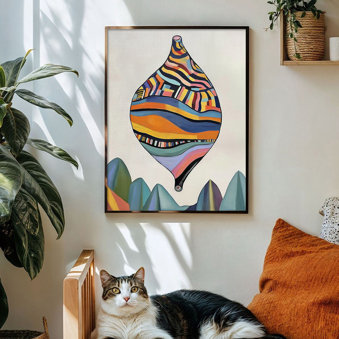 Floating Artifact - Surreal Geometric Balloon Art Whimsical Abstract Landscape Painting