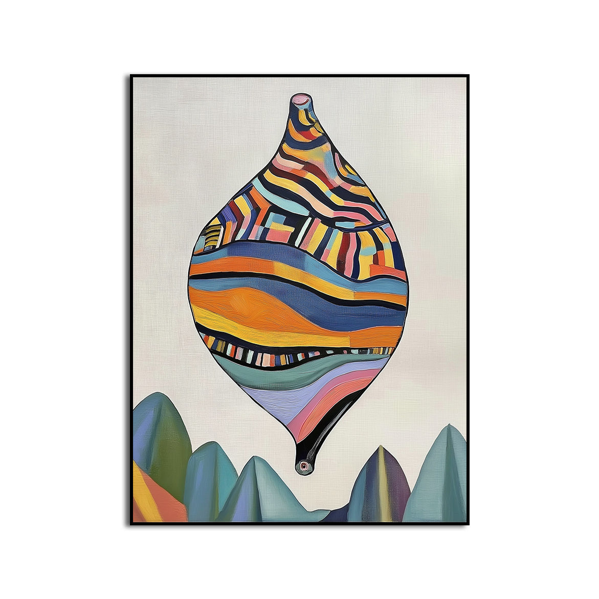 Floating Artifact - Surreal Geometric Balloon Art Whimsical Abstract Landscape Painting
