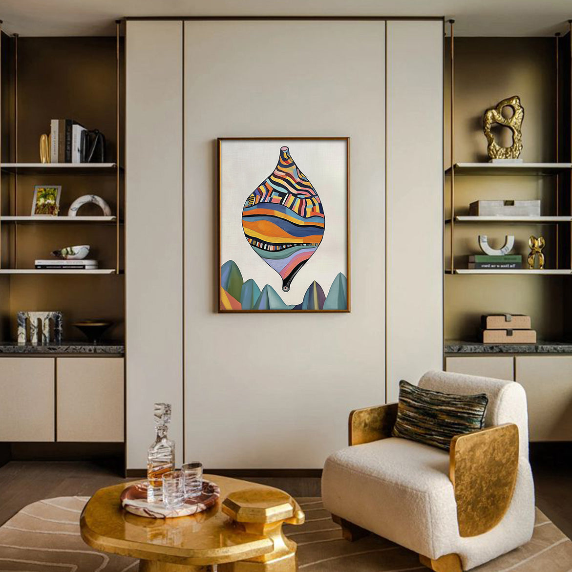 Floating Artifact - Surreal Geometric Balloon Art Whimsical Abstract Landscape Painting