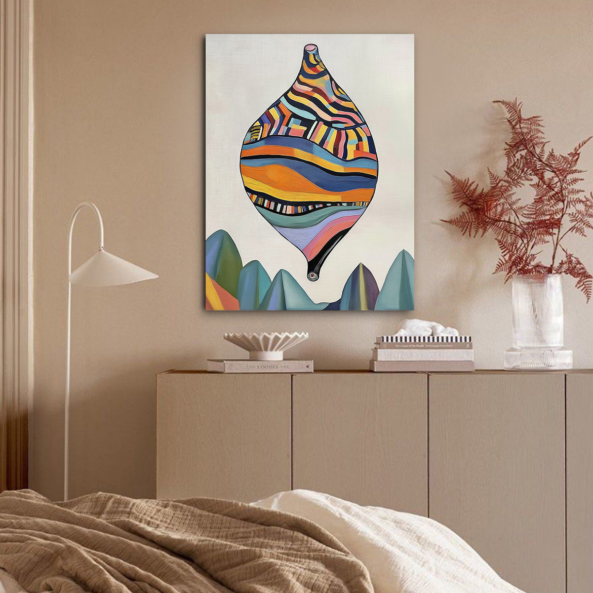 Floating Artifact - Surreal Geometric Balloon Art Whimsical Abstract Landscape Painting