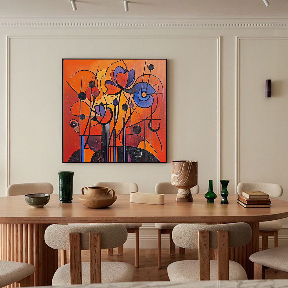 Floral Frequency - Geometric Abstract Floral Painting Bold Red Orange Purple Wall Art