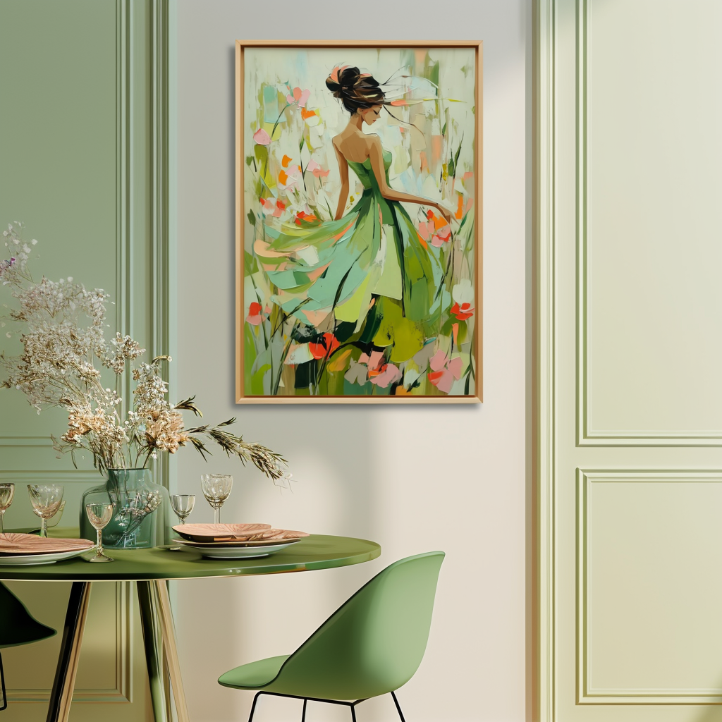 Floral Reverie: Abstract Female Portrait Oil Painting - Colorful Floral Garden Wall Art, Modern Decor for Bedroom Interiors