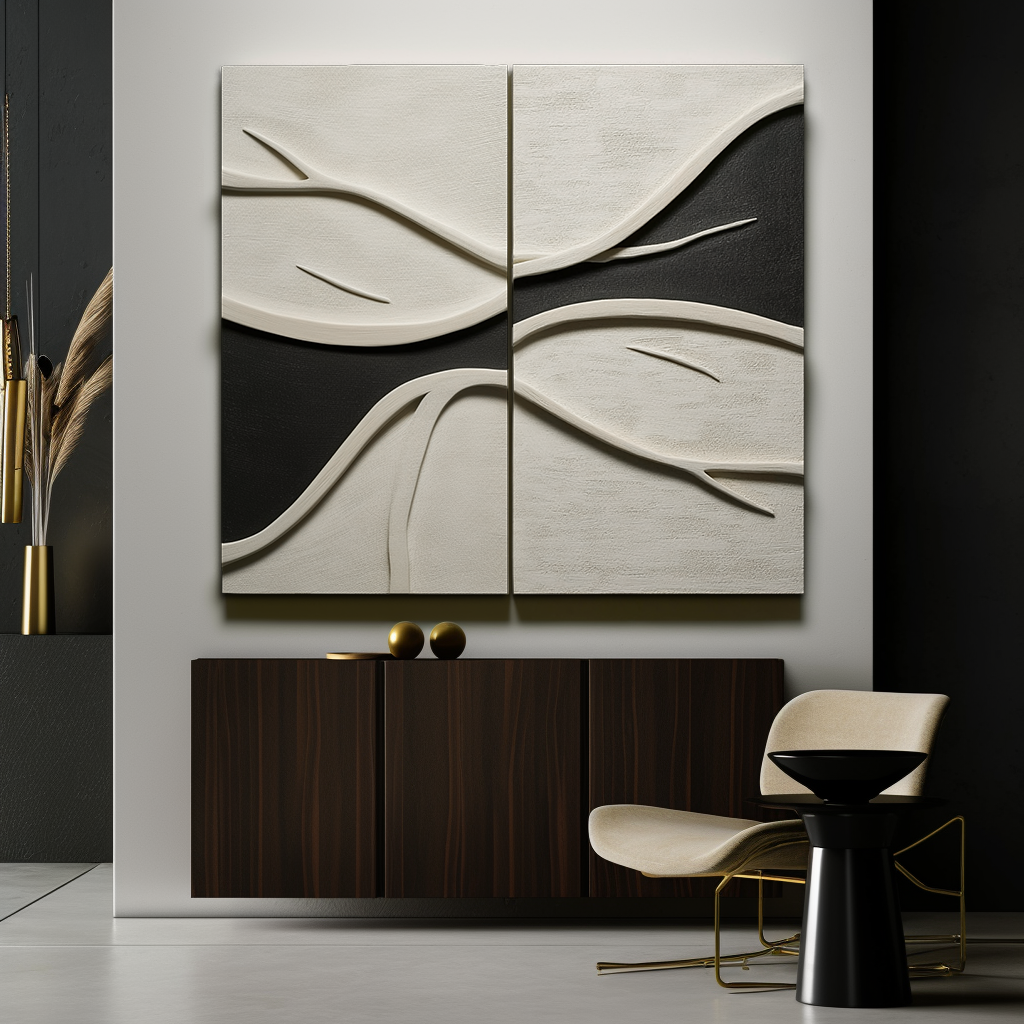 Flow of Silence-2 - Piece 3D Textured Abstract Leaf Wall Art Set, Modern Neutral Tone Decor for Living Room & Bedroom